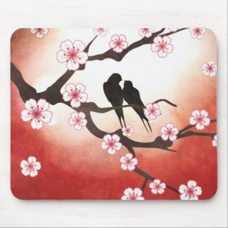 Cherry Blossom and Love Birds Mouse Mat