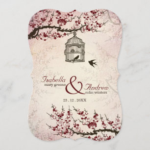 Cherry Blossom and love birds wedding invite