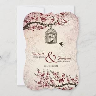 Cherry Blossom and love birds wedding invite