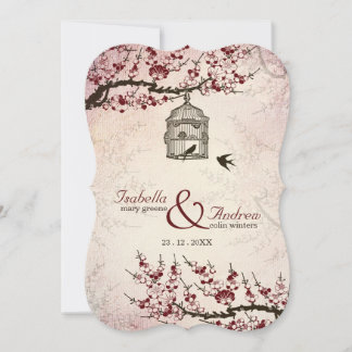 Cherry Blossom and love birds wedding invite