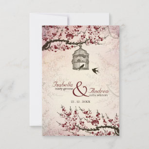 Cherry Blossom and love birds wedding invite