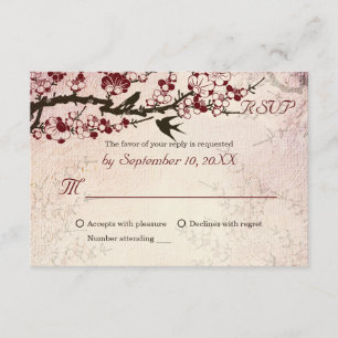 Cherry Blossom and love birds wedding RSVP