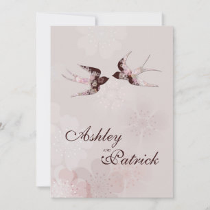 Cherry Blossom and Love Swallows Wedding Invitation