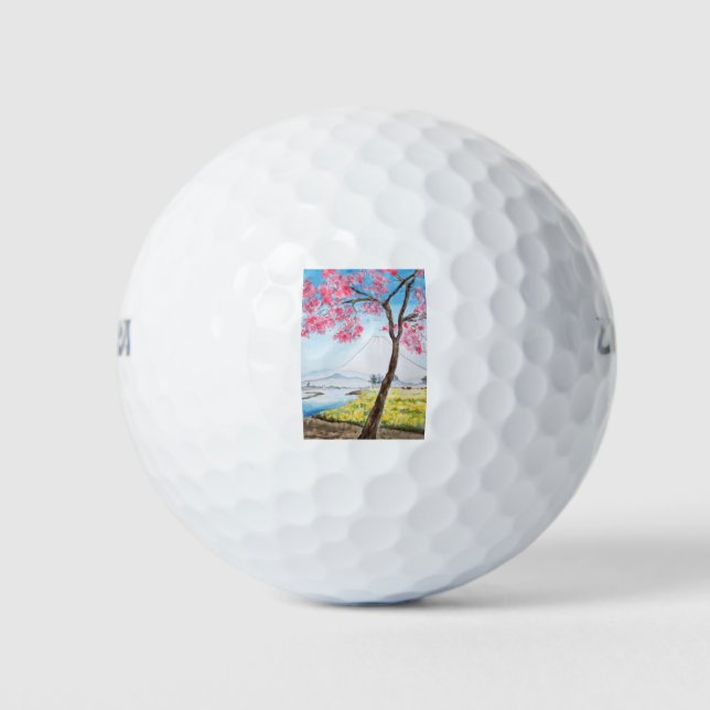 cherry blossom and Mount Fuji Japanese woodblock Golf Balls (Front)