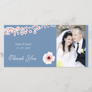 Cherry Blossom and Polka Dots Thank You Photo Card
