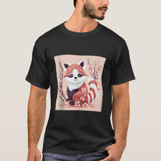 Cherry Blossom And Red Panda Work Beautiful Prints T-Shirt
