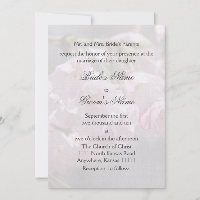Cherry Blossom and Verse Wedding II Invitation (Front)
