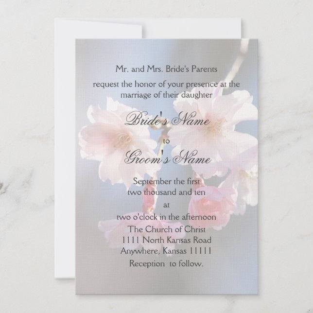 Cherry Blossom and Verse Wedding Invitation (Front)