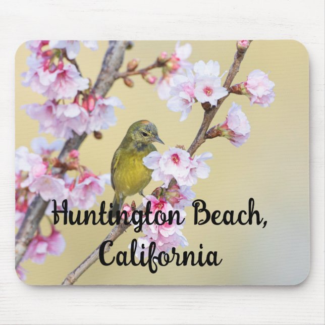 Cherry Blossom and Warbler, Huntington Beach CA Mouse Mat (Front)