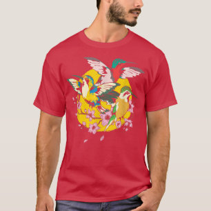 Cherry Blossom Animal Floral Bird Sakura Vintage H T-Shirt