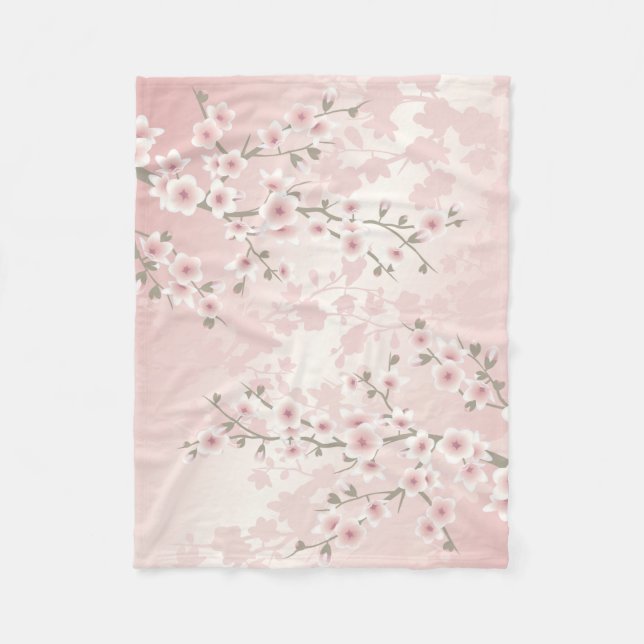 Cherry Blossom Apricot Vintage Floral  Fleece Blanket (Front)