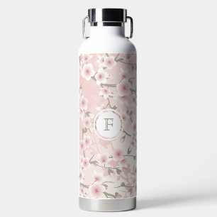 Cherry Blossom  Apricot   Vintage Floral Monogram Water Bottle