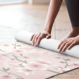 Cherry Blossom Apricot Vintage Floral Monogram  Yoga Mat