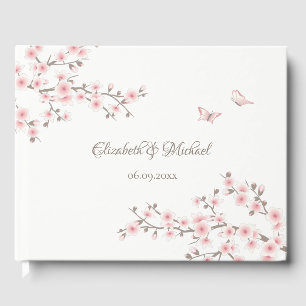 Cherry Blossom Apricot White Floral Wedding Guest Book