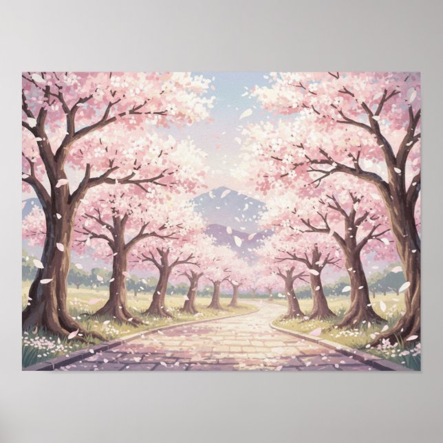 Cherry Blossom Avenue: Springtime Sakura Path Poster (Front)