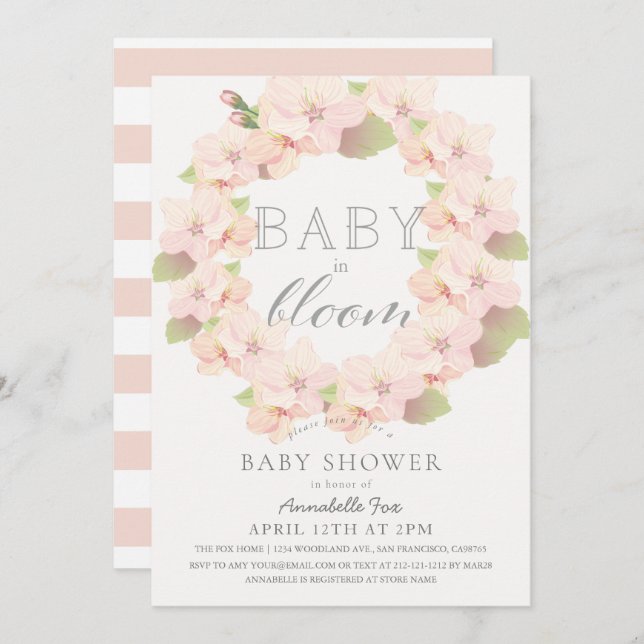 Cherry Blossom Baby in Bloom Girl Baby Shower Invitation (Front/Back)