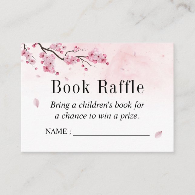 Cherry Blossom Baby Shower Book Raffle Tickets Enclosure Card (Front)