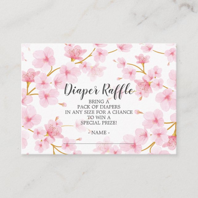 Cherry Blossom Baby Shower Diaper Raffle Ticket Enclosure Card (Front)