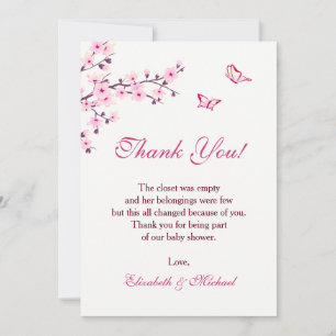 Cherry Blossom Baby Shower Downloadable Thank You Invitation