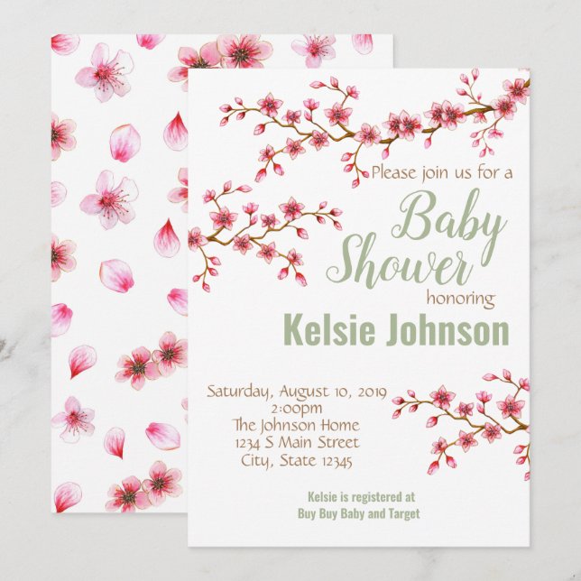 Cherry Blossom Baby Shower Invitation (Front/Back)