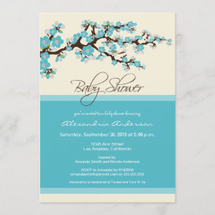 Cherry Blossom Baby Shower Invitation (aqua)