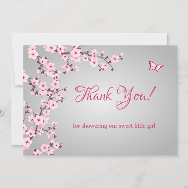 Cherry Blossom Baby Shower | Photo Thank You Card (Front)