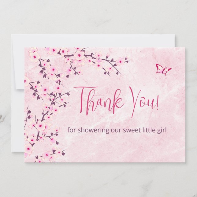 Cherry Blossom Baby Shower | Photo Thank You Card (Front)