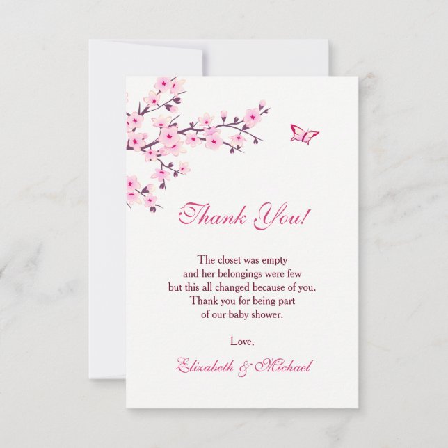 Cherry Blossom  Baby Shower  Thank You Card (Front)