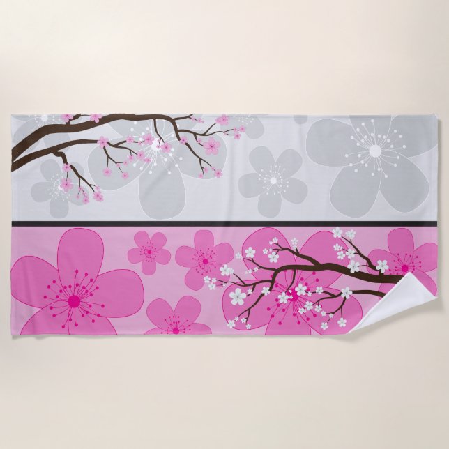 Cherry Blossom Banners Beach Towel (Front)