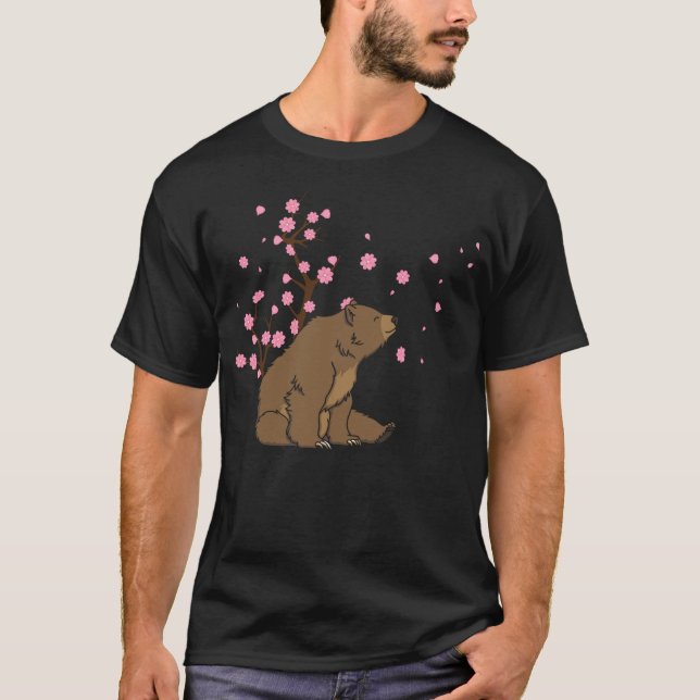 Cherry Blossom Bear Animal Japanese Sakura Flower T-Shirt (Front)