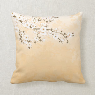 Cherry Blossom Beige Cream Asia Floral Cushion