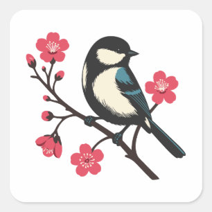 Cherry Blossom Bird - Spring Serenity Art Square Sticker