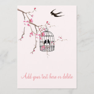 Cherry blossom, birdcage, bird card, invite