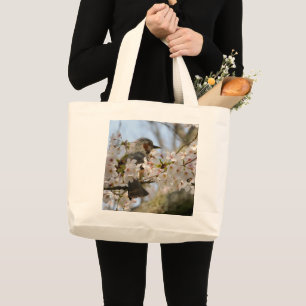 Cherry Blossom Birdie Jeju-do Korea Large Tote Bag