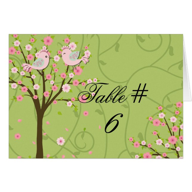 Cherry Blossom Birds Customised Table Number Cards (Front Horizontal)