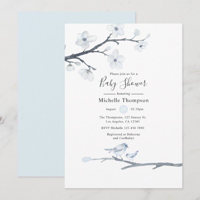 Cherry Blossom Birds Floral Baby Shower Invitation (Front/Back)