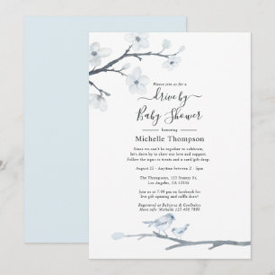 Cherry Blossom Birds Floral Drive By Baby Shower Invitation