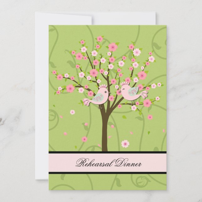 Cherry Blossom Birds Rehearsal Dinner Invitation (Front)