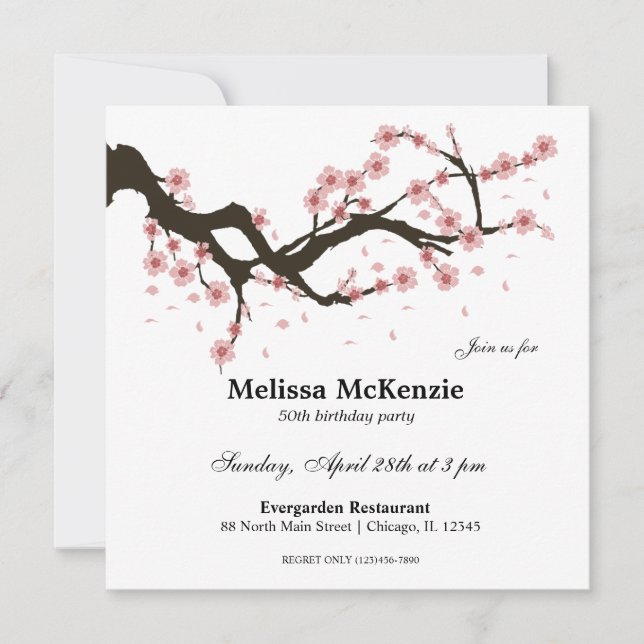 Cherry Blossom birthday party Invitation (Front)