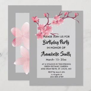Cherry Blossom   Birthday Party Invitation