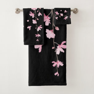 Cherry Blossom - Black Bath Towel Set
