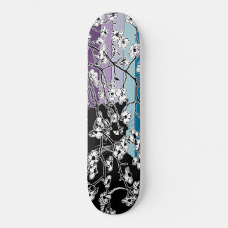 Cherry Blossom Black Cat Floral Stripes Purple Skateboard