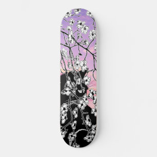 Cherry Blossom Black Cat Floral Sunset Pink Sky Skateboard