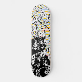 Cherry Blossom Black Cat Floral Waves Colourful Skateboard