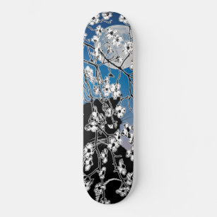 Cherry Blossom Black Cat Full Moon Night Skateboard