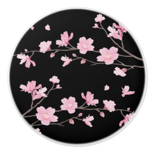 Cherry Blossom - Black Ceramic Knob
