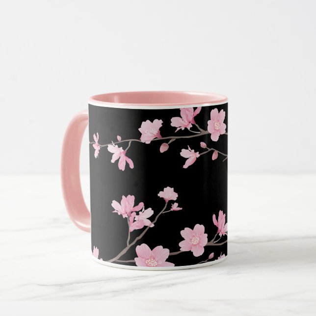 Cherry Blossom - Black Mug (Front Left)