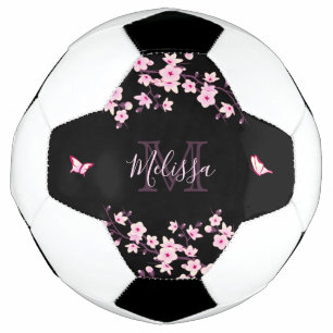 Cherry Blossom Black Pink Your Name Monogram Football
