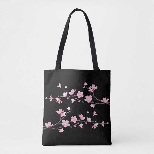 Cherry Blossom - Black Tote Bag (Front)