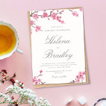 Cherry Blossom Bloom | Pink Wedding Invitation<br><div class="desc">Formal yet unique wedding invitations featuring beautifully painted illustrations of a cherry tree and your unique wedding date information surrounding it. 
The front of the invitation contains a soft off-white cream,  while the reverse side of the invitation displays a soft pink.</div>